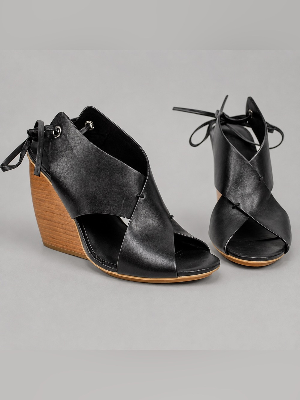 Rebecca Minkoff Eden Black Leather Open Toe Wedge Sandals Size 8